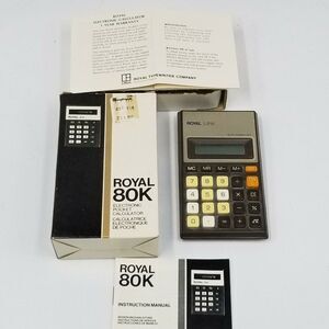 Vintage Royal 80K Electronic Pocket Calculator Model UA 119 Manual New Box